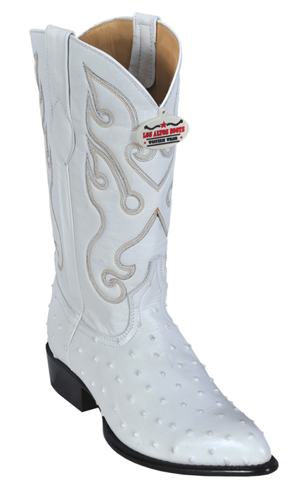 Los Altos White All-Over Ostrich J-Toe Print Cowboy Boots 3990328